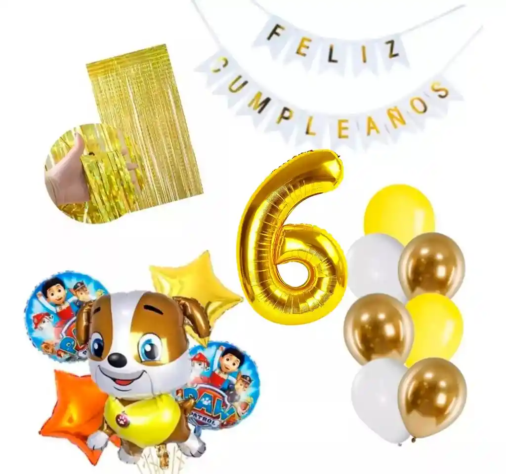 Kit Globos Decoracion Patrulla Canina Rubble Dorado # 6