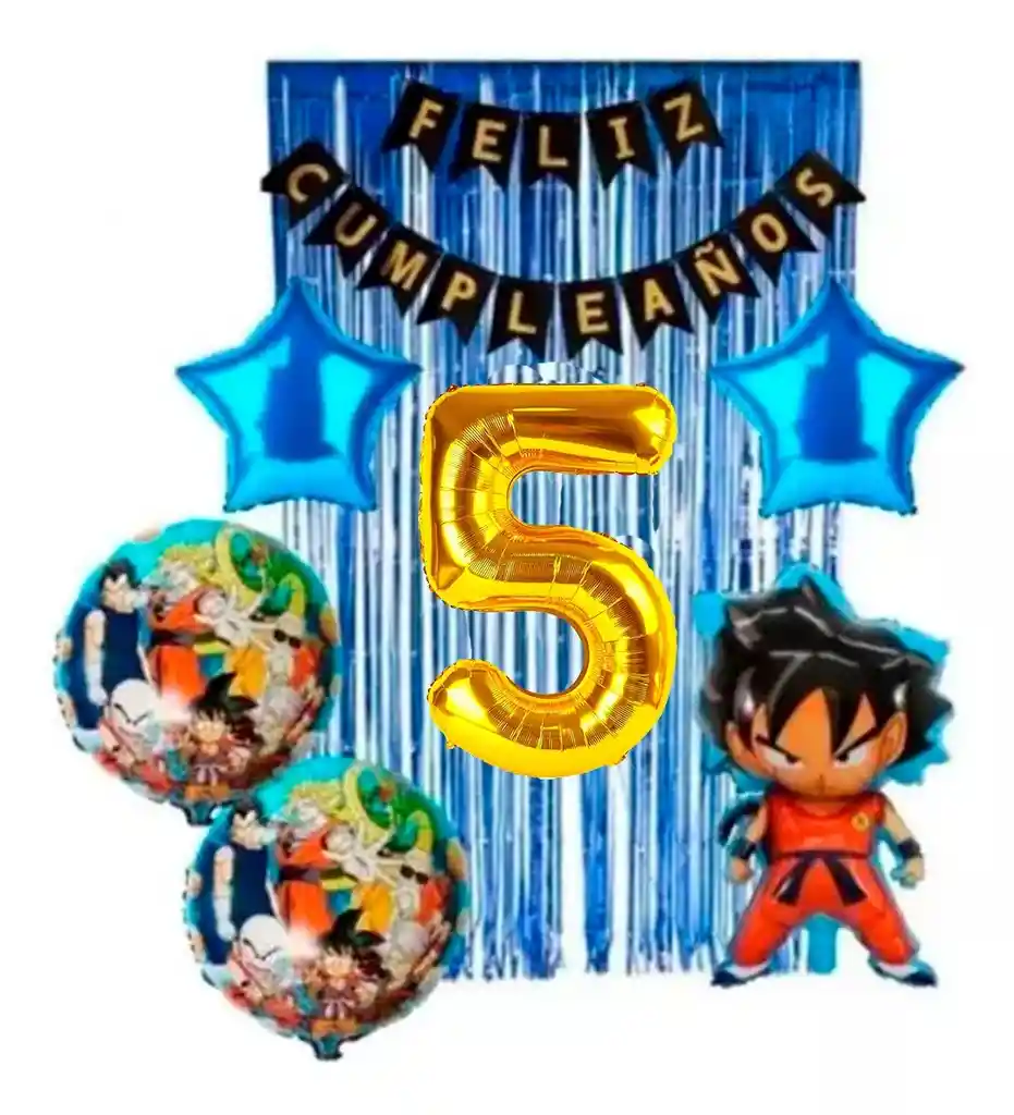 Kit Decoración Globos Dragon Ball Azul Cortina Número # 5