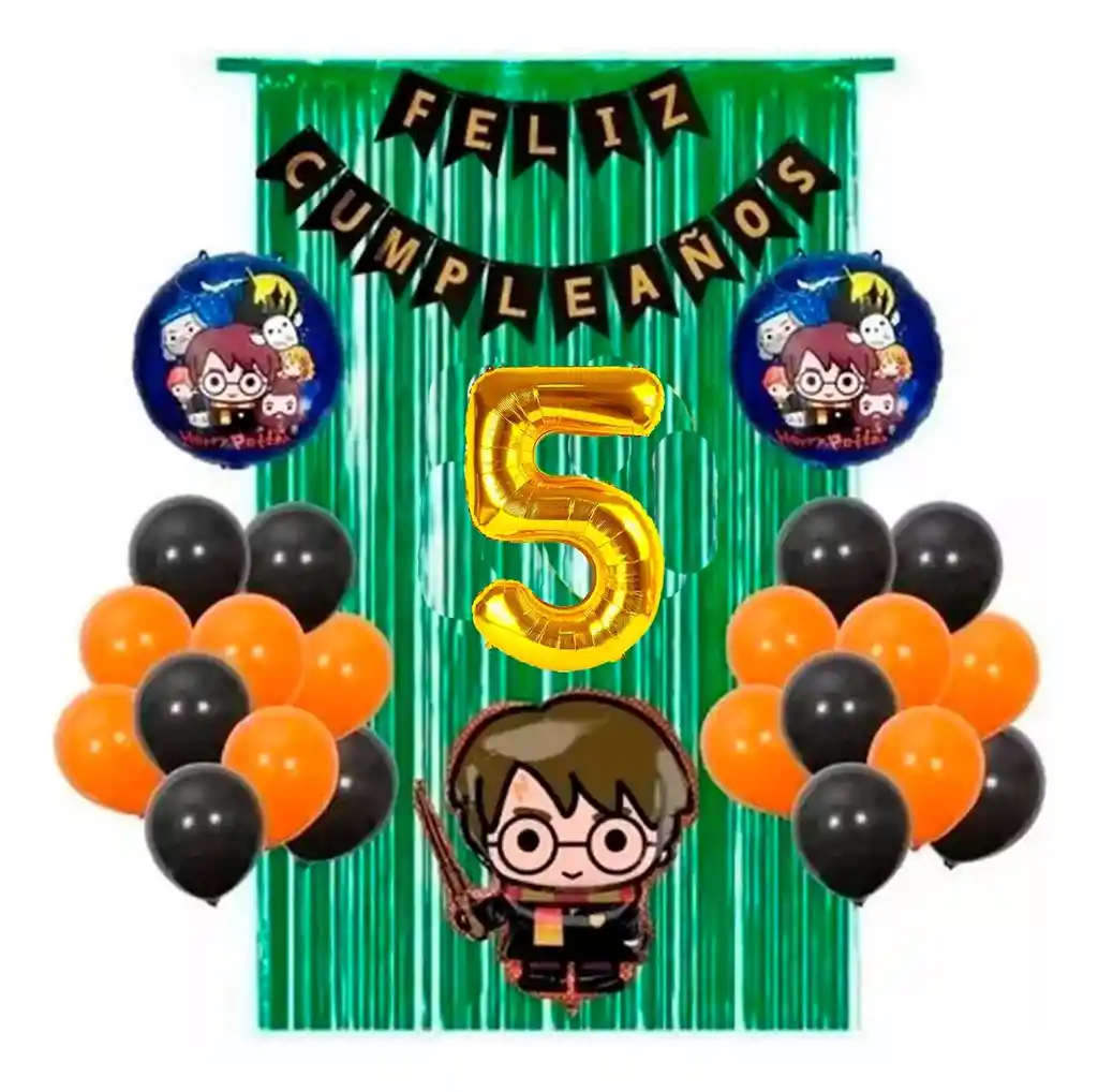 Kit Decoración Harry Potter Cumpleaños Cortina Verde Naranja # 5