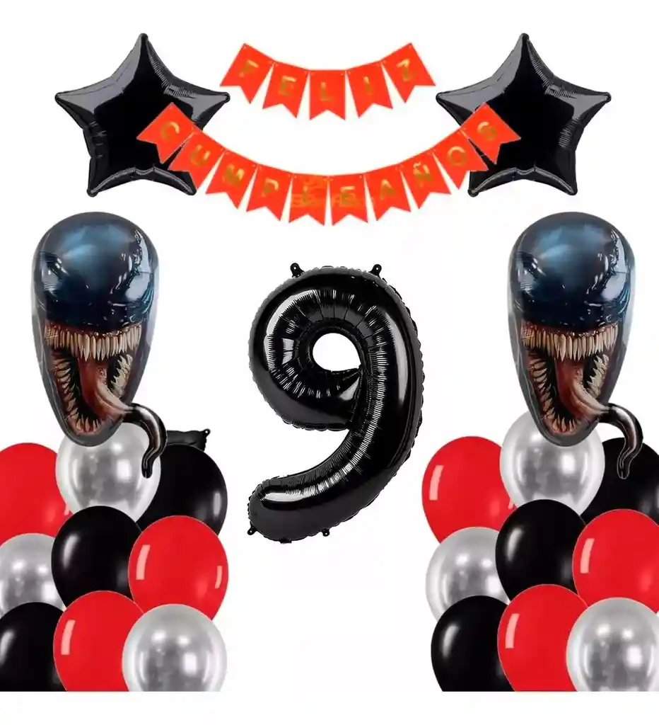 Kit Globos Decoración Venom Cumpleaños Negro Rojo # 9