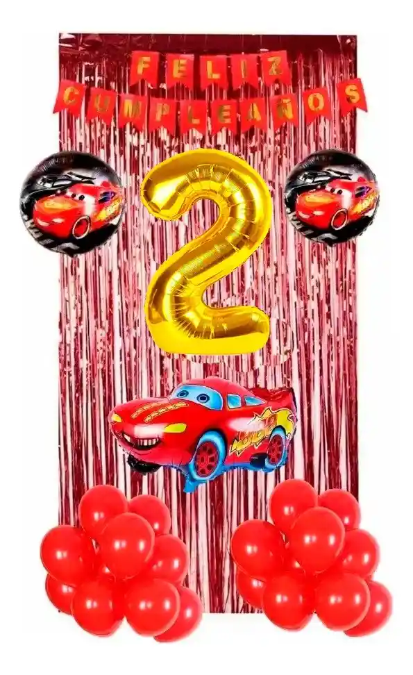 Kit Globos Decoración Cars Carros Rojo Dorado Cortina # 2