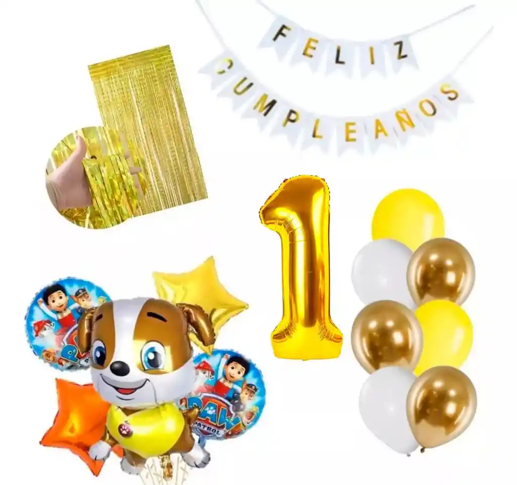 Kit Globos Decoracion Patrulla Canina Rubble Dorado # 1