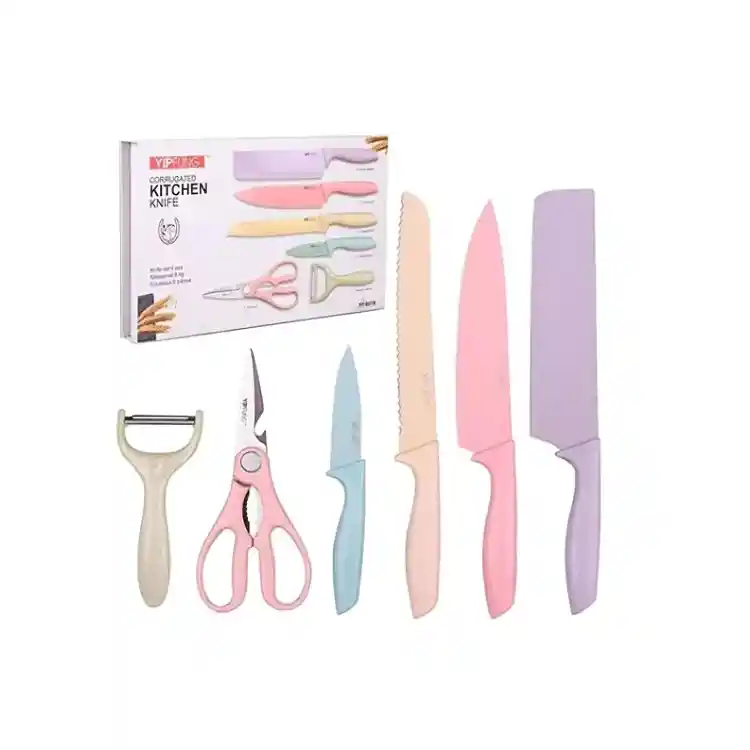 Set De Cuchillos Juego X6 Piezas Colores Pastel Cocina Knife