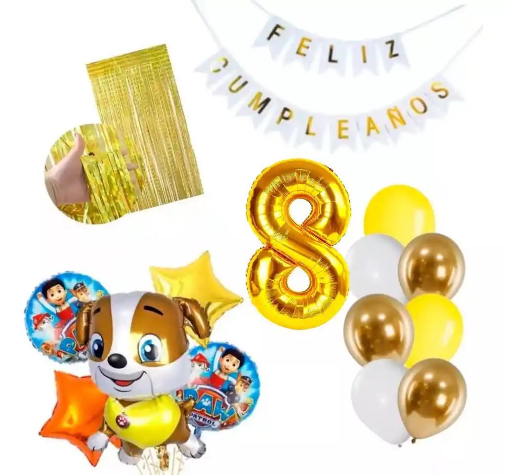 Kit Globos Decoracion Patrulla Canina Rubble Dorado # 8