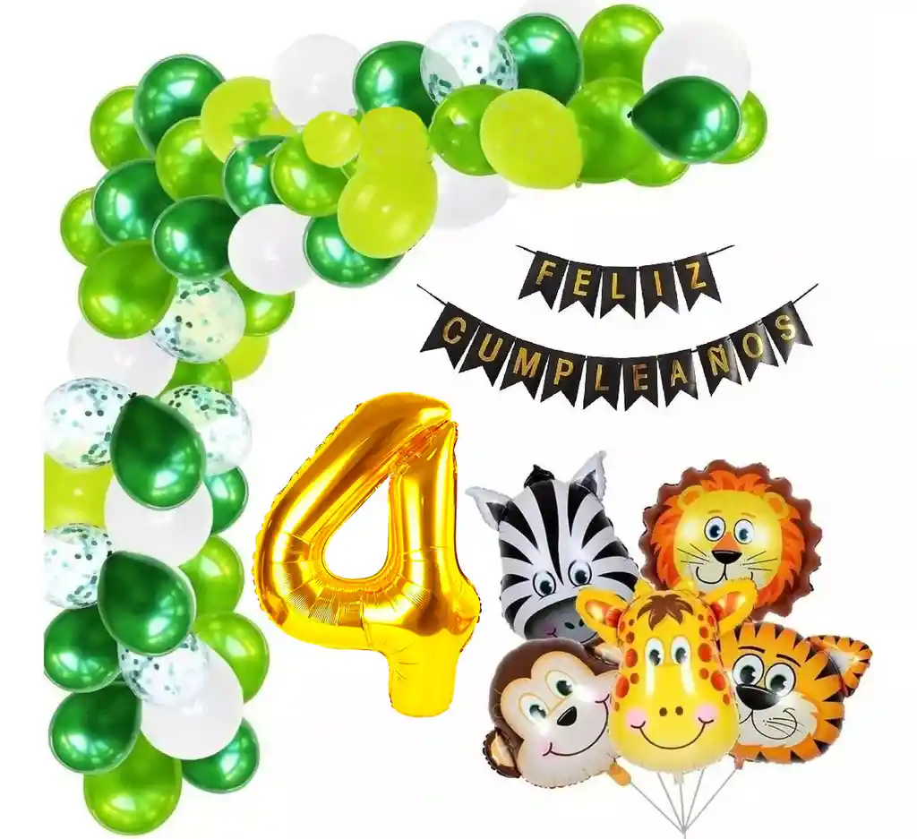 Kit Arco Globos Decoracion Verde Selva Animales Cumpleaños # 4