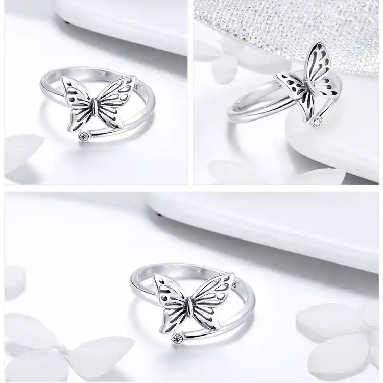 Anillo Ajustable Para Mujer Mariposa Fabricado En Plata 925