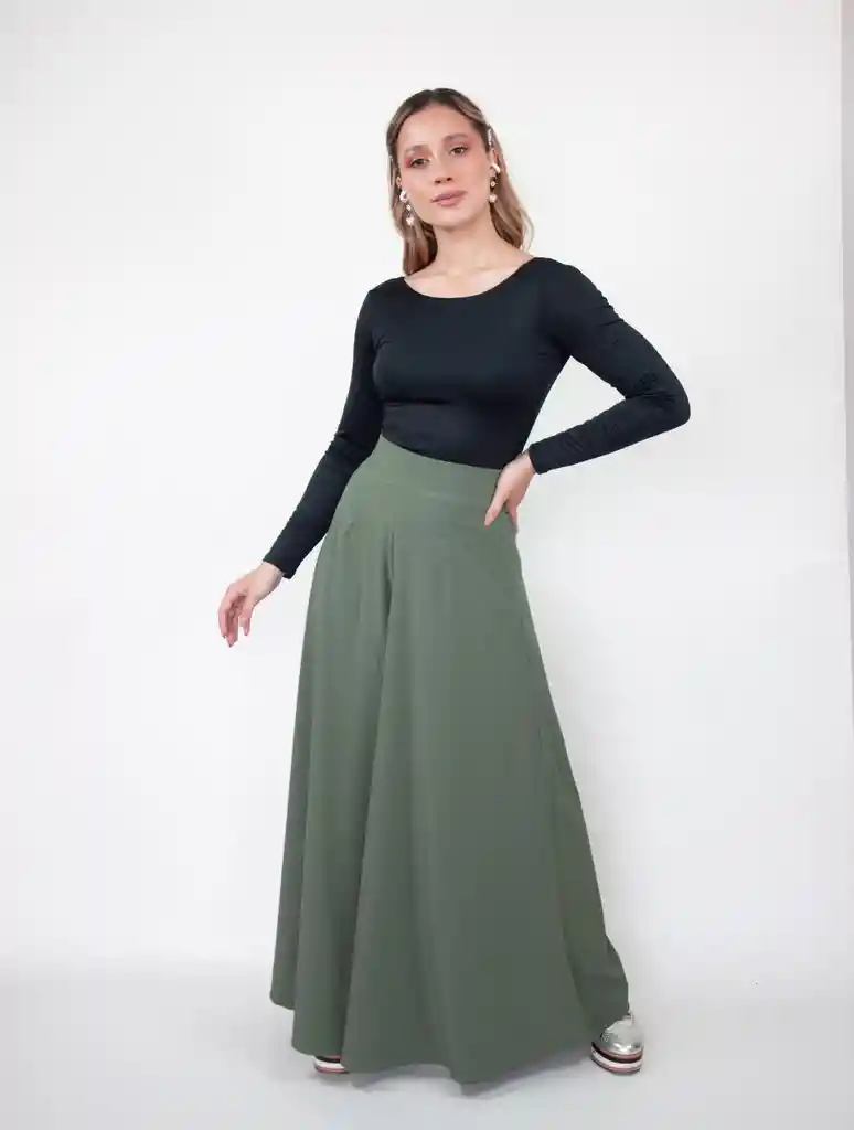 Pantalón Para Mujer Tipo Palazzo Tiro Alto Con Cremallera Lateral - Malibu Verde L