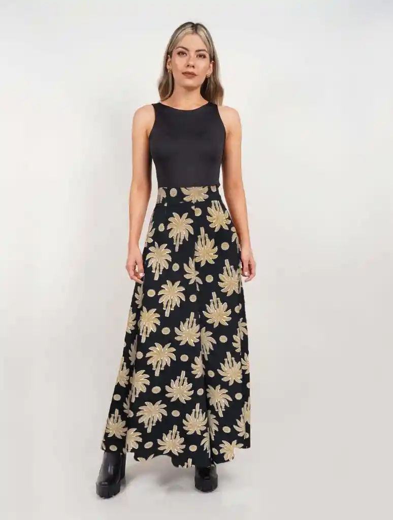 Pantalón Para Mujer Tipo Palazzo Tiro Alto Con Cremallera Lateral - Malibu Palmas M