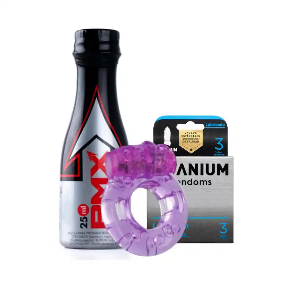 Set Energizante Y Condón Lubricado Con Anillo Vibrador