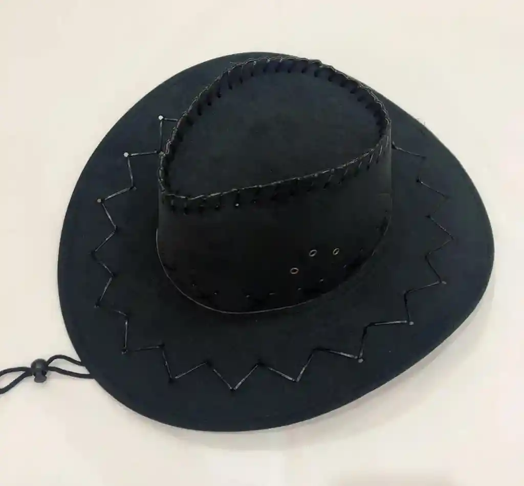 Sombrero Para Halloween De Vaquero Negro Y Cafe Con Costuras Decorativas En Zigzag