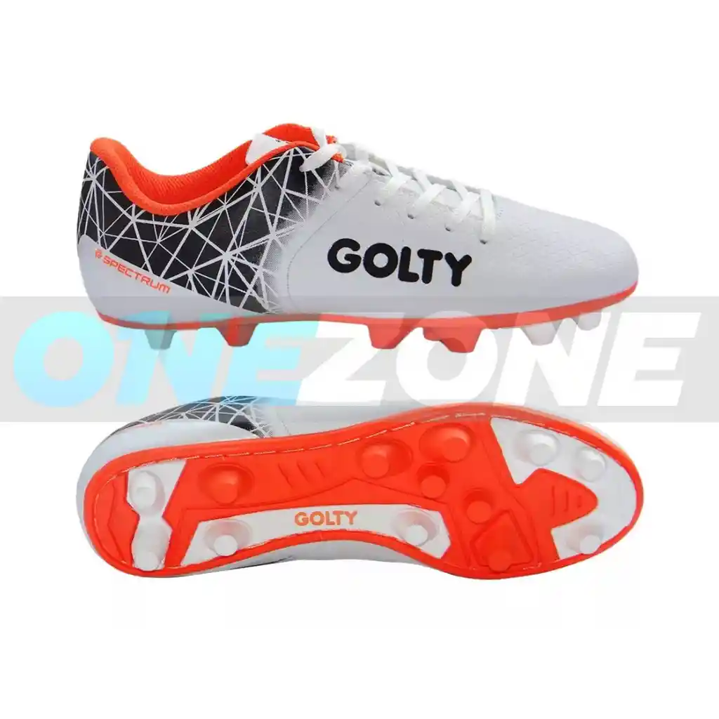 Guayos Adulto Golty Spectrum, Cesped Natural, Sintetica Talla: 9.5/ Blanco-naranja