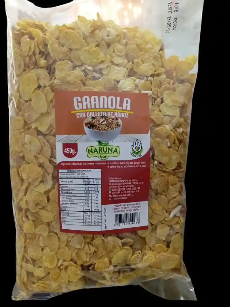 Granola Sin Gluten X 450 Gms Endulzada Con Miel De Caña