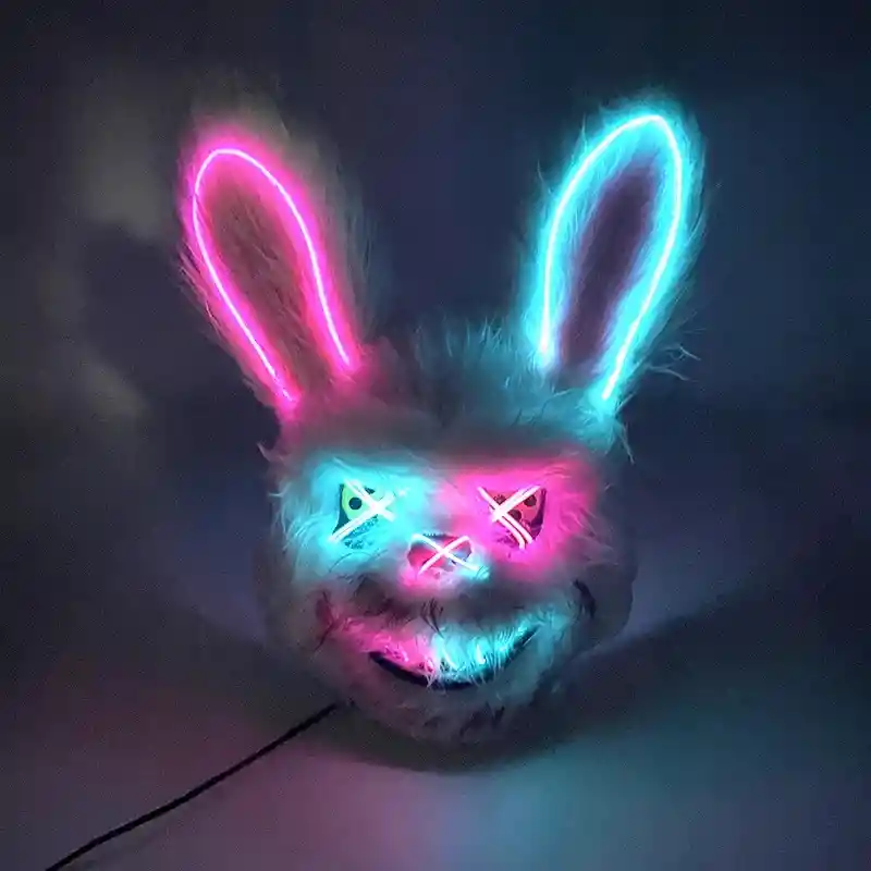 Mascara De Peluche Conejo Asesino Malo Halloween Disfraz Con Luces Led Neon