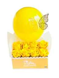 Regalo Flores Amarillas Caja De Rosas Eternas Amarillas Con Globo Y Mariposa - Regalo Amor Y Amistad - 21 De Septiembre