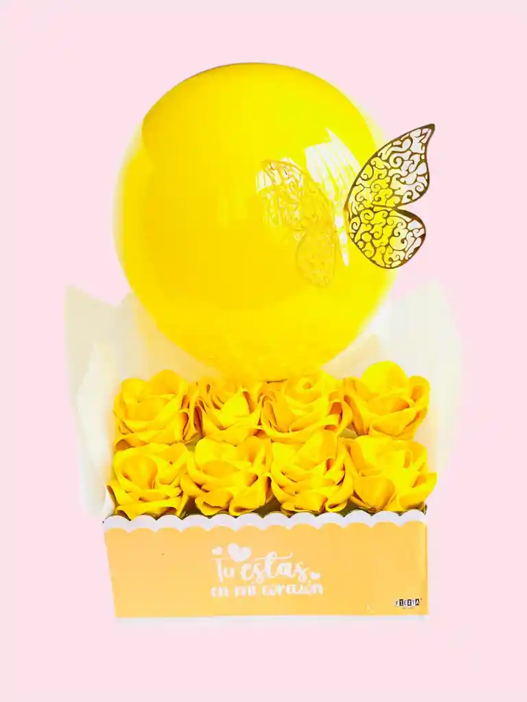 Regalo Flores Amarillas Caja De Rosas Eternas Amarillas Con Globo Y Mariposa - Regalo Amor Y Amistad - 21 De Septiembre