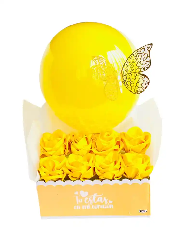 Regalo Flores Amarillas Caja De Rosas Eternas Amarillas Con Globo Y Mariposa - Regalo Amor Y Amistad - 21 De Septiembre