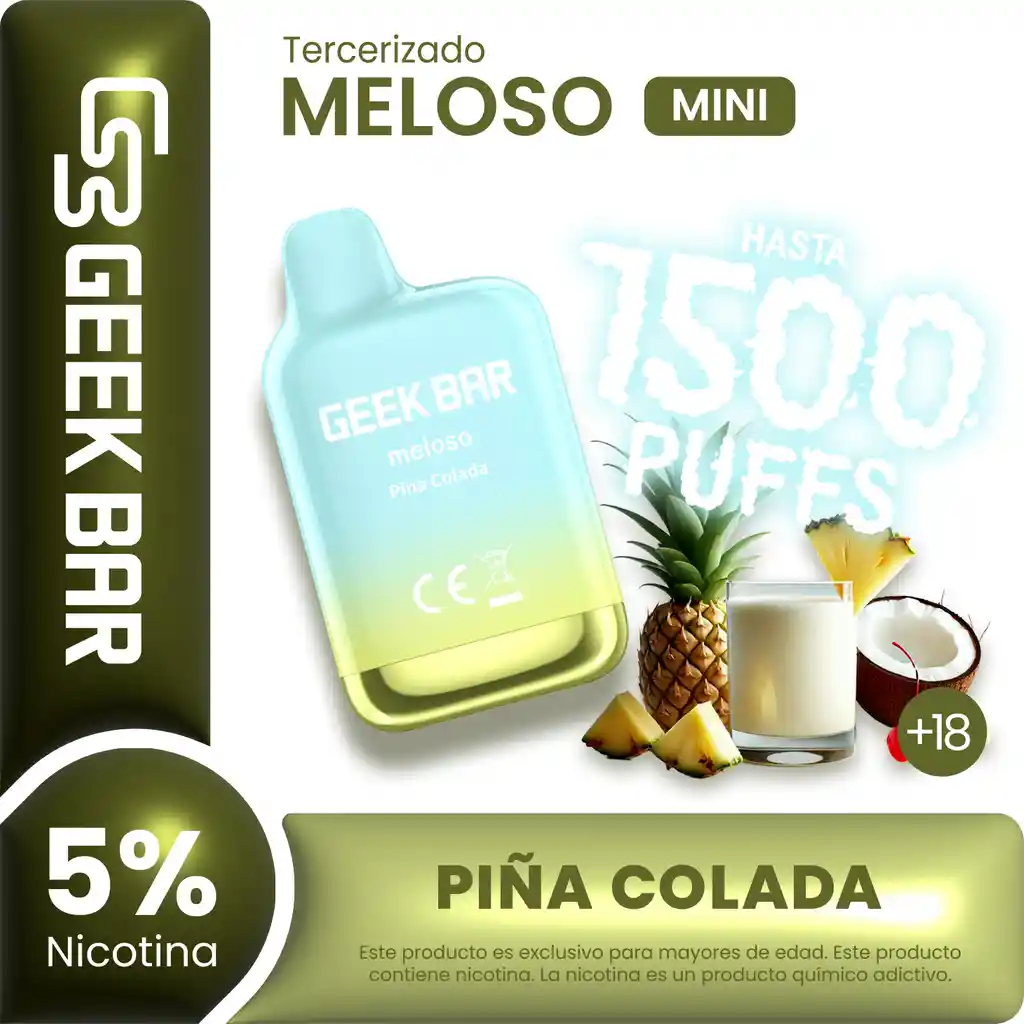 Geek Bar Vape Meloso Mini Piña Colada 1,500 Puffs 5% Nicotina