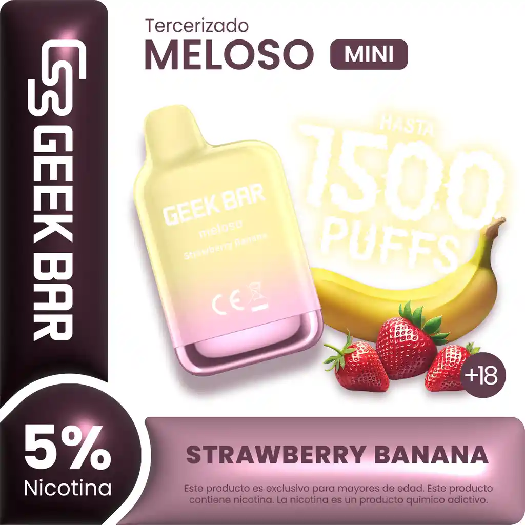 Geek Bar Vape Meloso Mini Strawberry Banana 1,500puffs 5% Nicotina