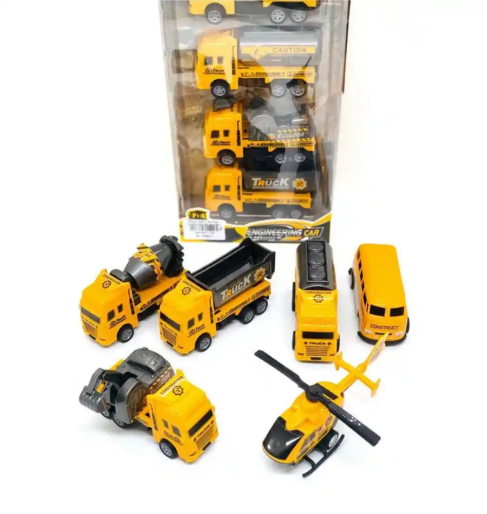 Carros De Impulso Y Helicoptero Colección Construccionx 6 Un