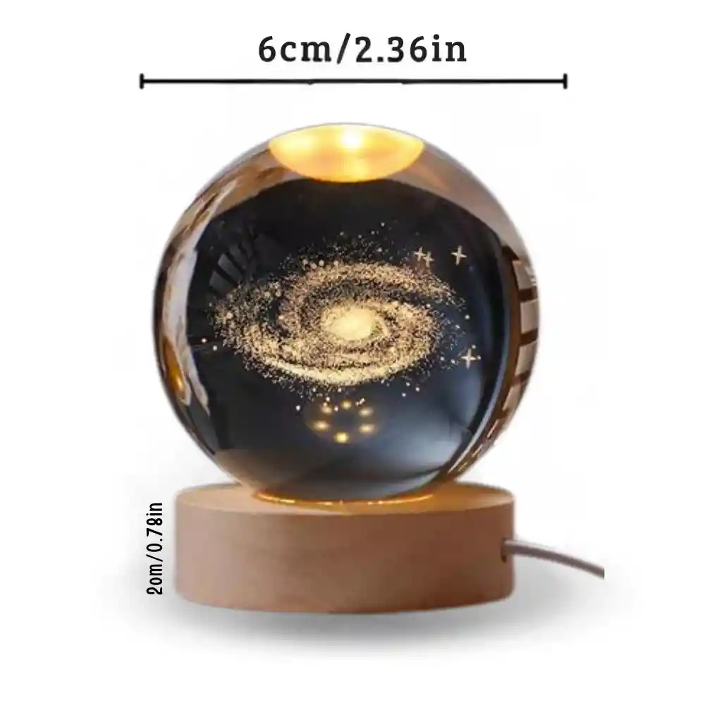 Lampara Esfera Bola De Cristal 3d Base De Madera Via Lactea