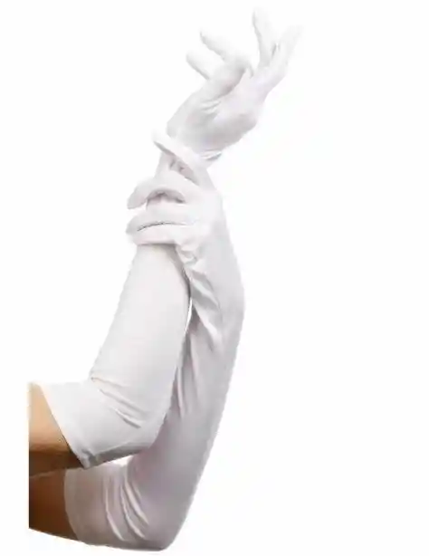 Guantes Blancos Largos Glamour De Tela Para Disfraz Y Halloween