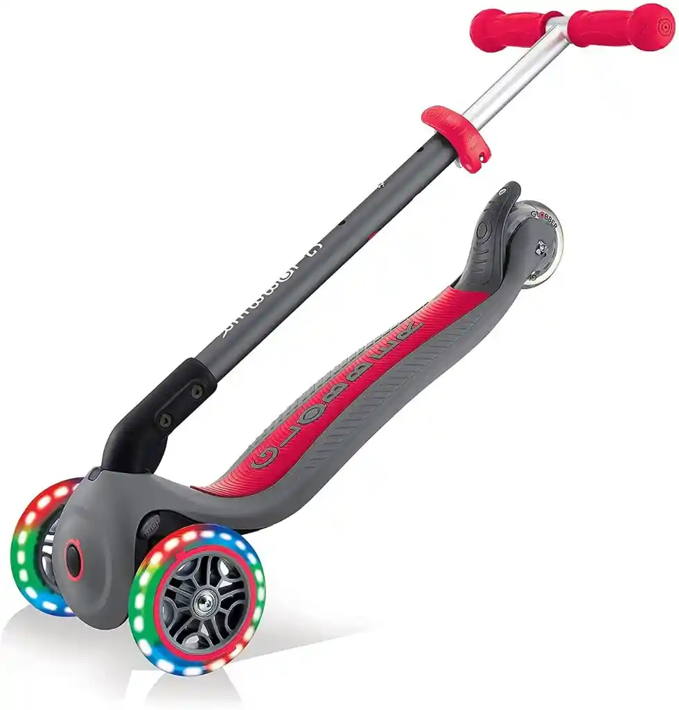 Patineta Plegable Con Luces Globber Primo Rojo Para Niños