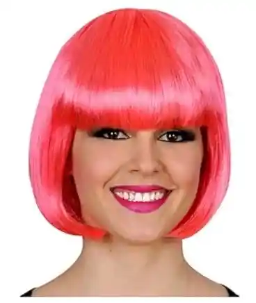 Peluca Color Rosado Neon Cabello Corto Disfraz Halloween