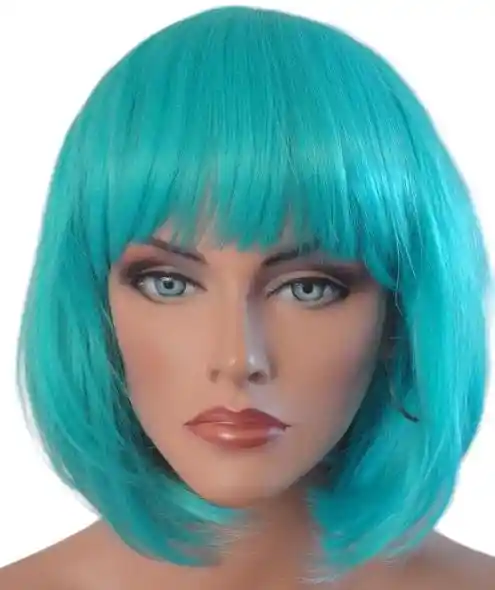 Peluca Color Azul Turquesa Cabello Corto Disfraz Halloween