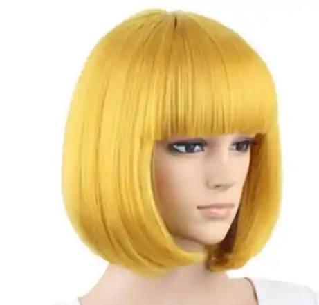 Peluca Color Amarillo Cabello Corto Disfraz Halloween