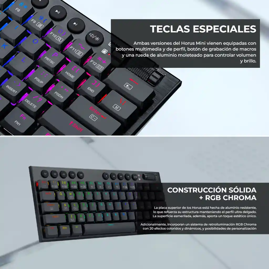 Teclado Gamer Inalámbrico Redragon K632 Rgb Horus Mini Pro