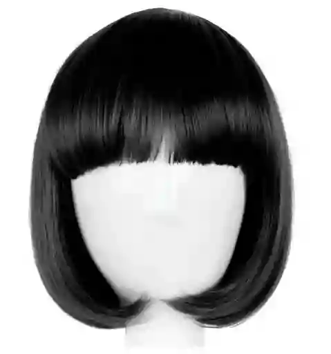 Peluca Color Negro Cabello Corto Disfraz Halloween