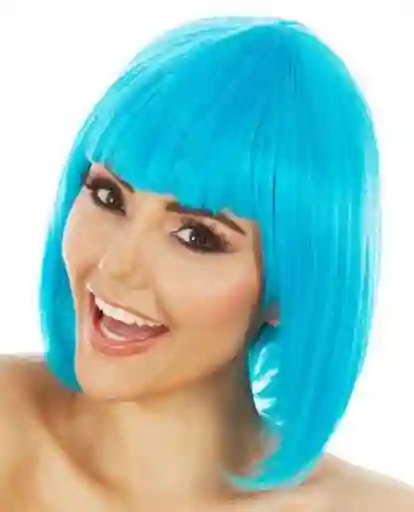 Peluca Color Azul Claro Cabello Corto Disfraz Halloween