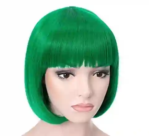 Peluca Color Verde Oscuro Cabello Corto Disfraz Halloween