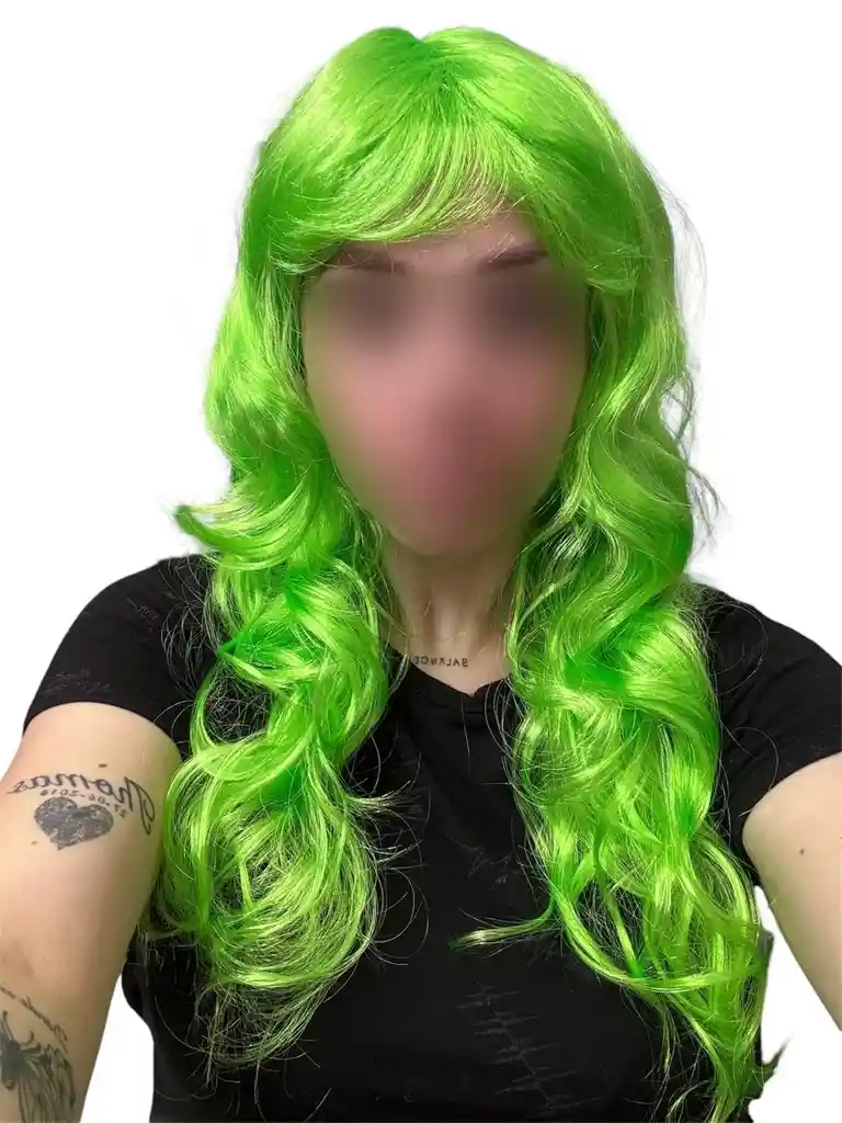 Peluca Color Verde Neon Cabello Largo Disfraz Halloween