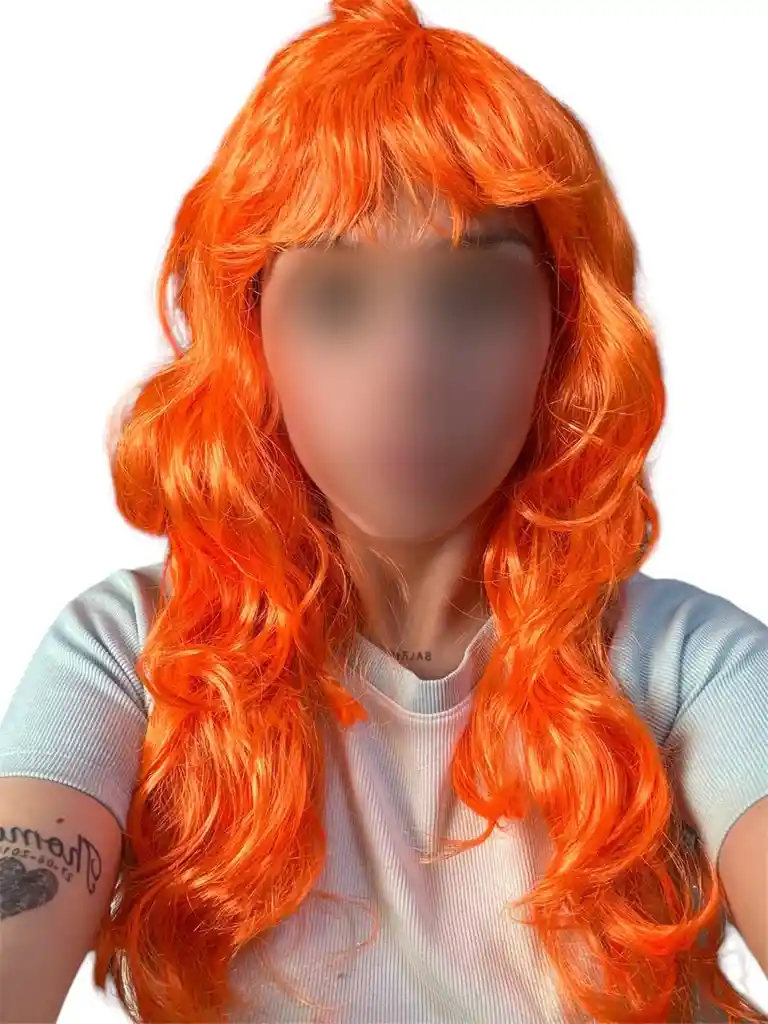 Peluca Color Naranja Cabello Largo Disfraz Halloween