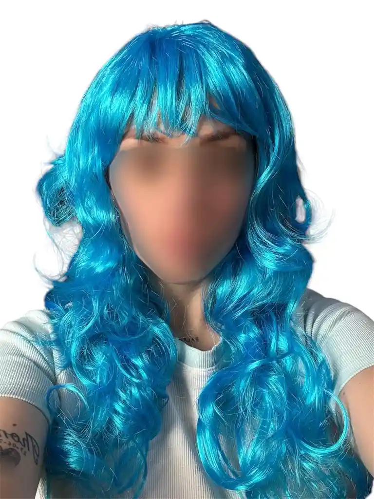 Peluca Color Azul Claro Cabello Largo Disfraz Halloween