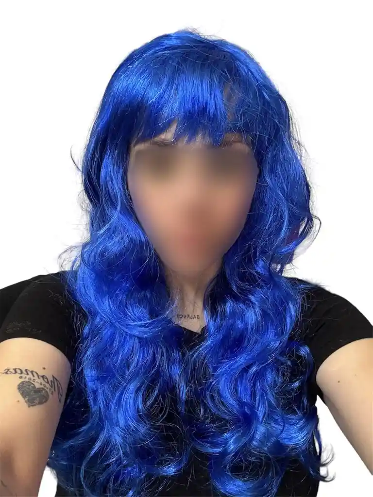 Peluca Color Azul Oscuro Cabello Largo Disfraz Halloween