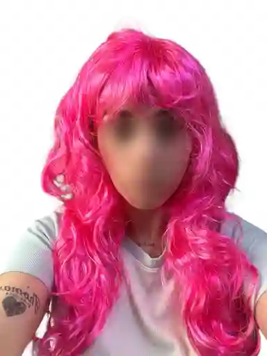 Peluca Color Rosado Neon Cabello Largo Disfraz Halloween