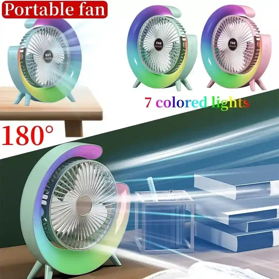 Ventilador De Escritorio Portátil Sin Aspas Con Luz Nocturna, 180°ajustable Led 7 Colores Rgb