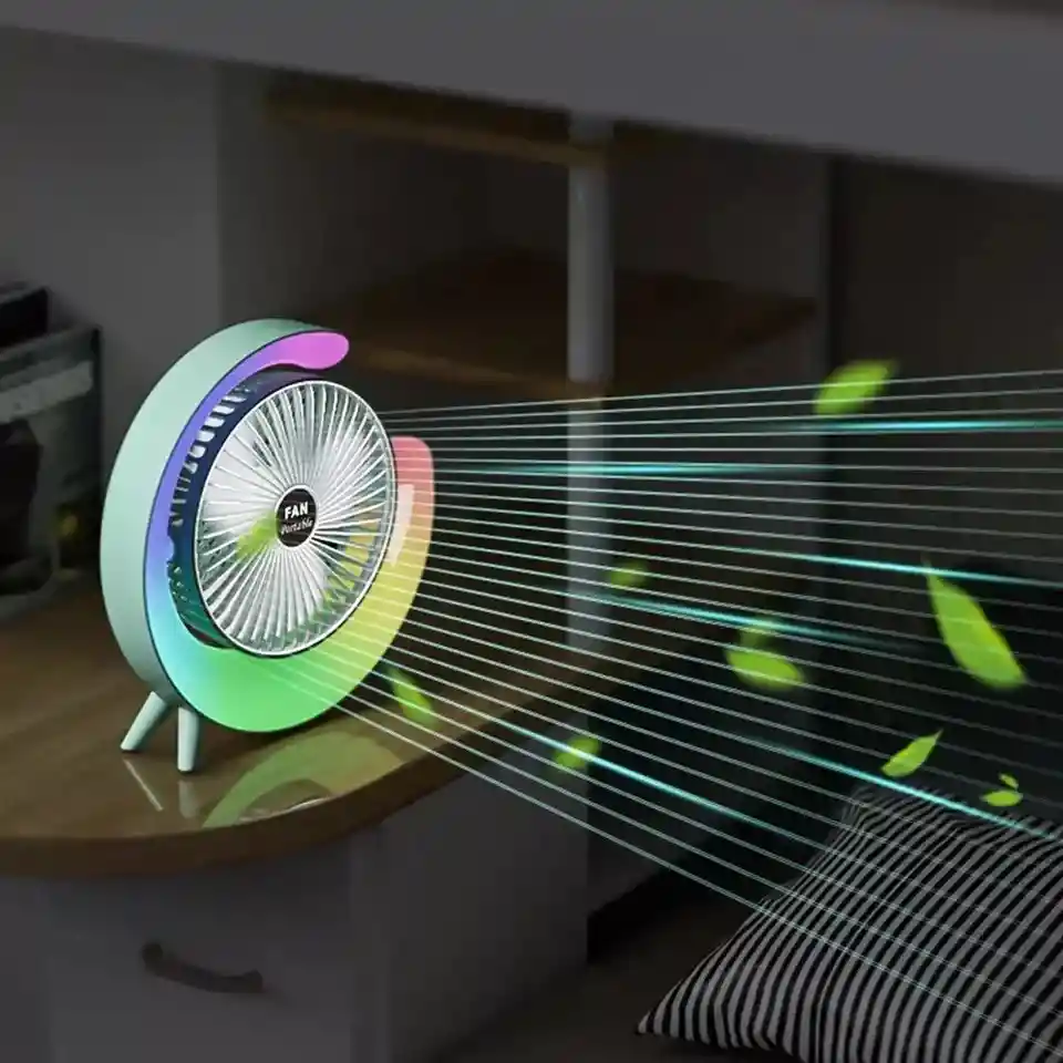 Ventilador De Escritorio Portátil Sin Aspas Con Luz Nocturna, 180°ajustable Led 7 Colores Rgb