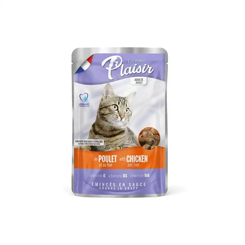 Pouch Plaisir Gato Adulto Trozos De Pollo & Higado 100gr