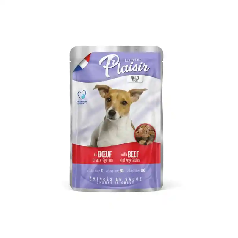 Pouch Plaisir Perro Adulto Trozos De Res Con Verduras 100gr