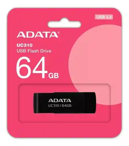 Memoria Usb Adata Uc310 64gb Negra 3.2 Lectura 100 Mb/s