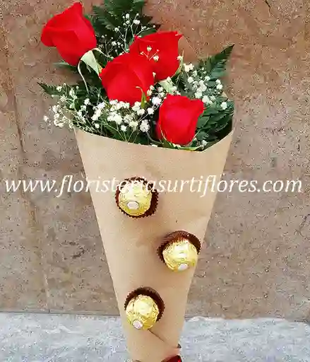 Ramillete De Rosas Y Chocolate