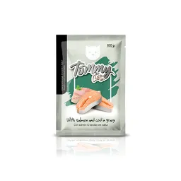 Pouch Tommy Gato Adulto Trozos De Salmon Y Bacalao En Salsa 100gr