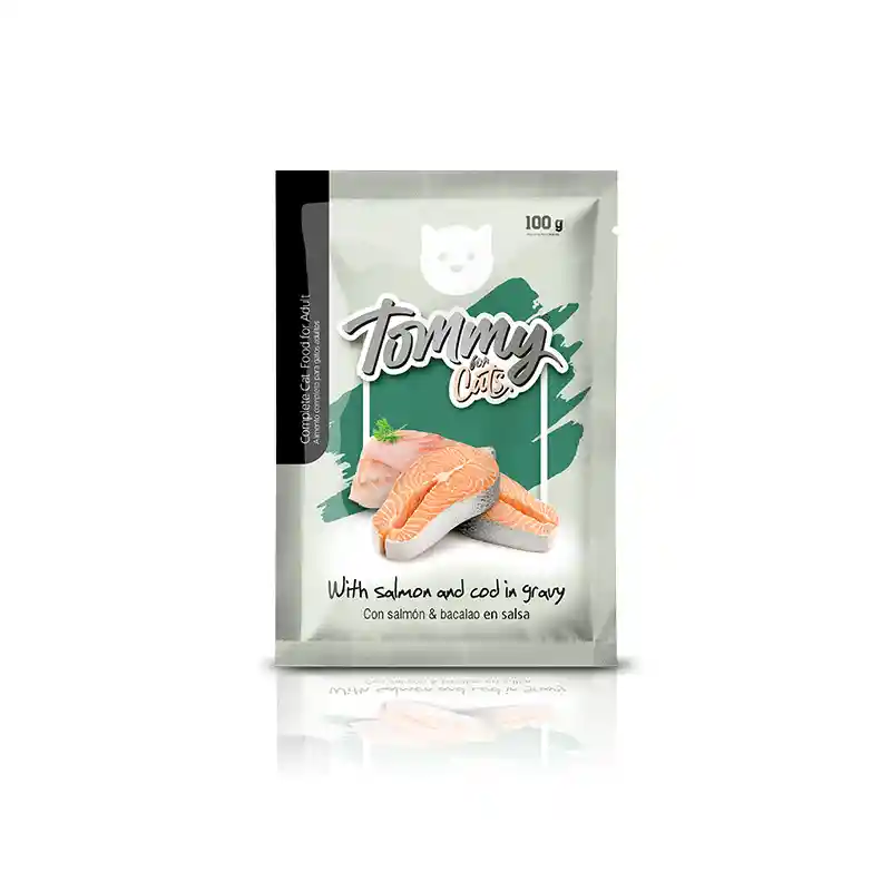 Pouch Tommy Gato Adulto Trozos De Salmon Y Bacalao En Salsa 100gr