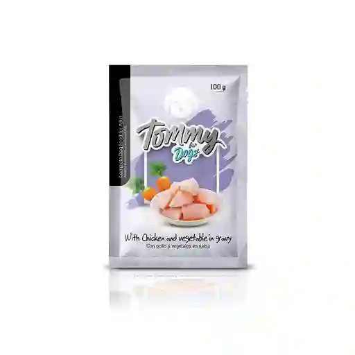 Pouch Tommy Perro Adulto Trozos De Pollo Con Verduras Salsa 100gr