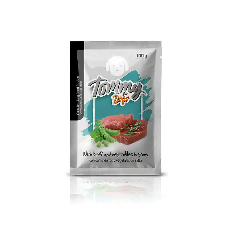 Pouch Tommy Perro Adulto Trozos De Res Con Verduras Salsa 100gr