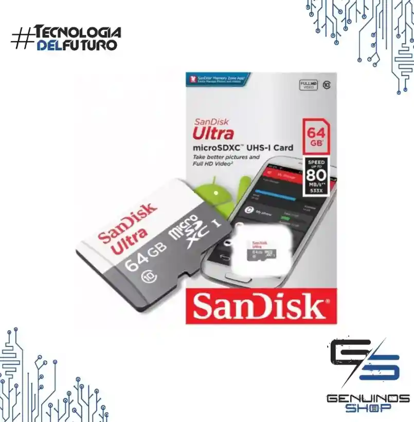 Tarjeta De Memoria Sandisk Sdsquns-064g-gn3ma Ultra Con Adaptador Sd 64gb