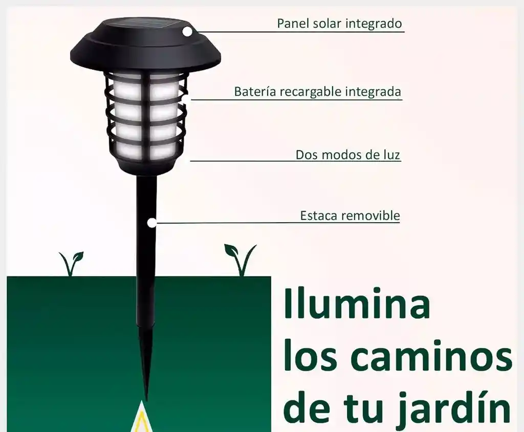 Lampara Led Antorcha Tipo Farol Con Panel Solar Y Estaca Rgb 11 Colores